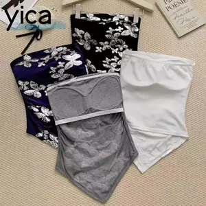 YICA Áo ống quây, Thêu bướm sequin Slim Fit Sequin Crop Top, Áo ngực tích hợp viền không đều thoáng khí cho nữ Áo Vest Bandeau mặc mùa hè