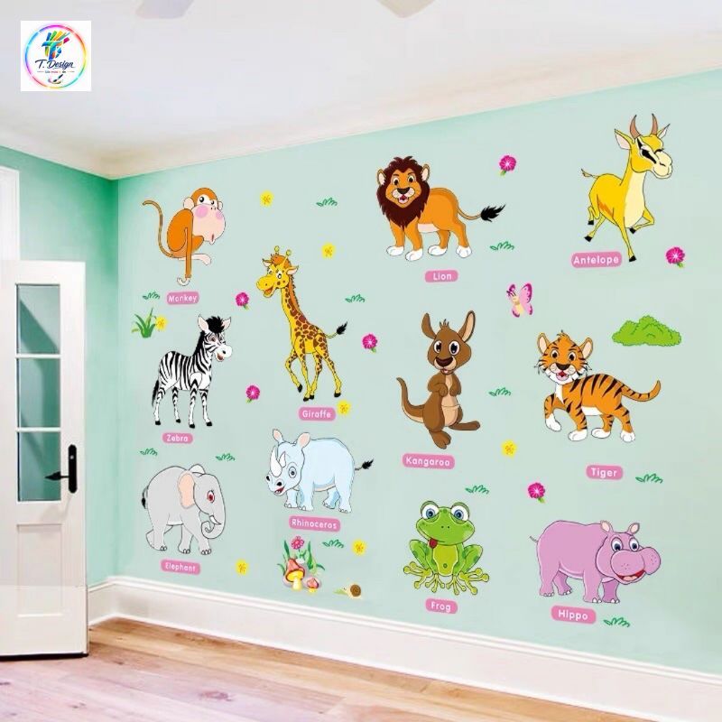 Decal vườn thú tiếng Anh cao cấp cho bé, an toàn và chất lượng.