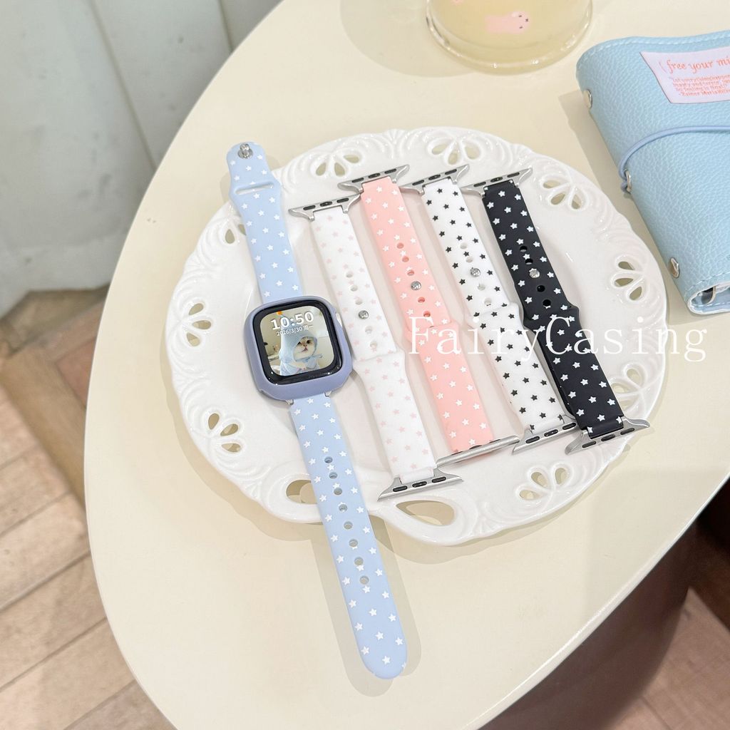 Dây đeo in hình chấm bi ngôi sao cho Apple Watch Series 11 10 9 8 7 6 5 4 3 Vòng đeo tay silicon 46mm 42 45 44 41 40 38 Mm Ban nhạc