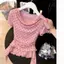 Phiên bản Hàn Quốc Cổ tròn chấm bi sang trọng Không đều Xù khâu áo thun ngắn tay nữ 20