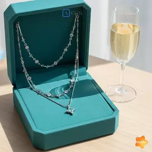 Dây buộc hai lớp màu xanh sành điệu dành cho nữ với ngôi sao bốn cánh độc đáo Lý tưởng cho thời trang mới