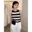 Thái Lan Đẹp Nhỏ Camisole Hình Chữ I Áo Vest Nữ Mùa Hè Mặc Ngoài Không Tay Sọc Băng Lụa Đan Tắt @ -