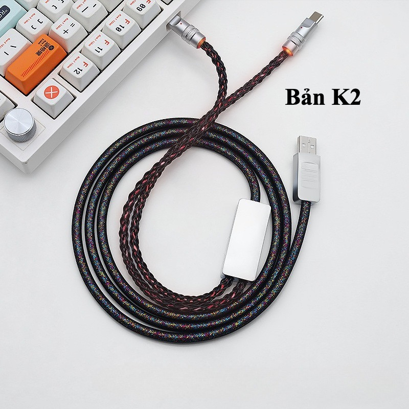 Dây Cáp sạc RGB 2 in 1 – Cắm bàn phím - Dây sạc phát sáng đổi màu - Vỏ hợp kim kẽm cao cấp - Dài 1,5 mét