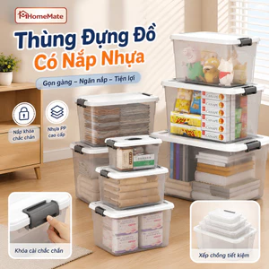 Thùng Đựng Đồ HomeMate Có Nắp Nhựa PP Nguyên Sinh Trong Suốt, Hộp Đựng Quần Áo Sách Vở Chống Bụi Đa Năng