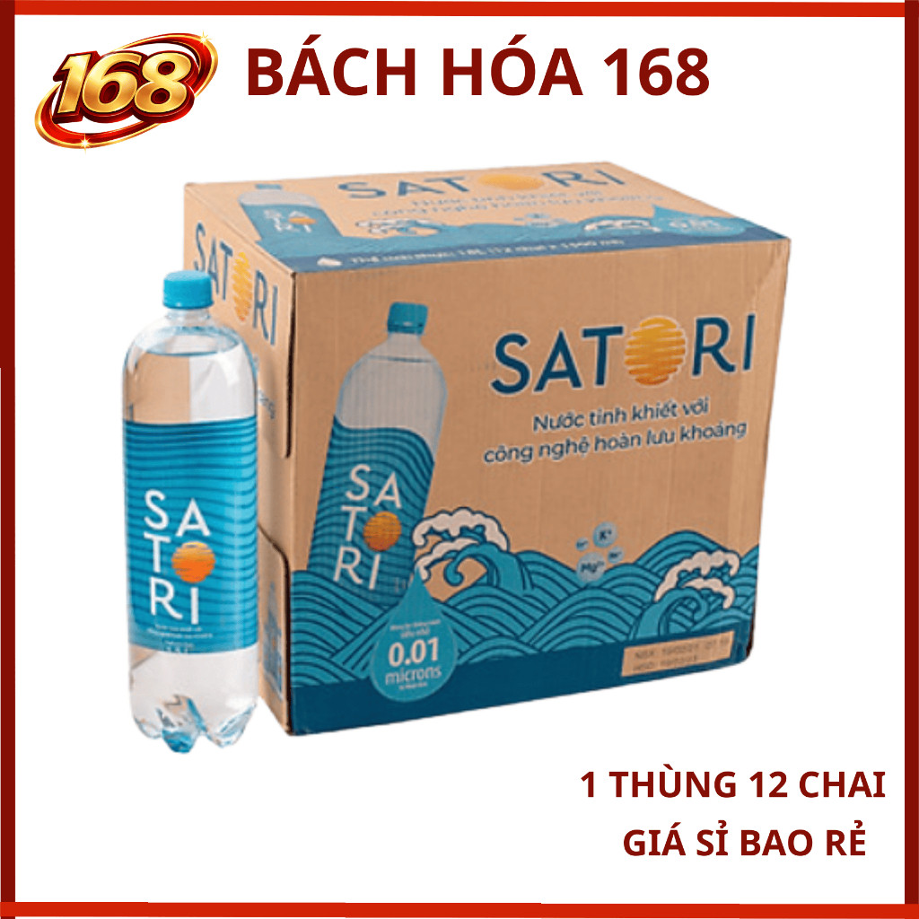 [CHÍNH HÃNG]  Thùng 12 Chai Nước Tinh Khiết    Satori 1500ml (1.5L) - Công Nghệ Hoàn Lưu Khoáng Nhật Bản