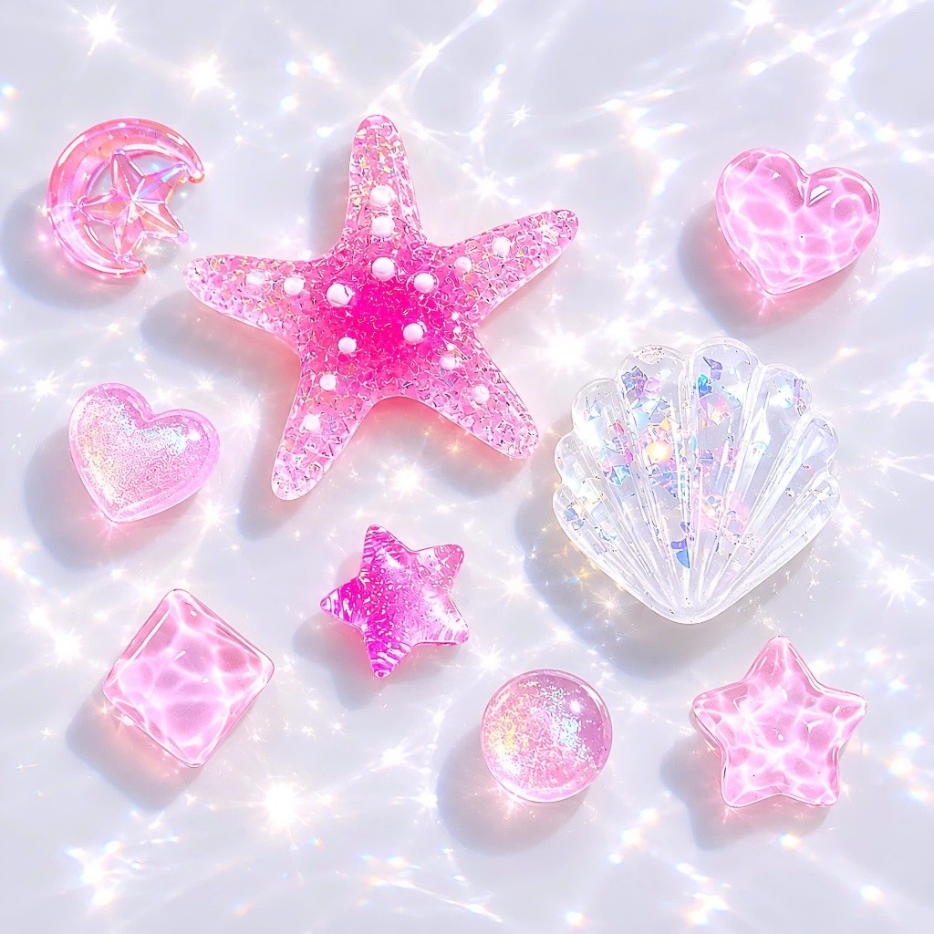 {ĐỘC QUYỀN]  Set Charm Sao Biển Hồng Galaxy Vỏ Sò Pha Lê Resin Trong Suốt DIY Gắn Dép Cute Kawaii Lung Linh 💖✨