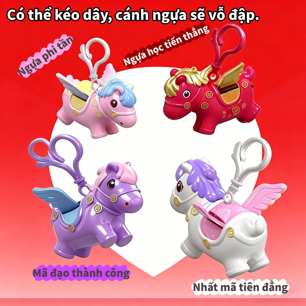 Mô hình ngựa sinh tiêu có cánh, Thiết kế dễ thương, nhiều màu sắc, đồ trang trí balo học sinh，may mắn năm mới