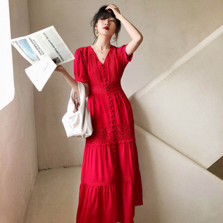 Bộ trang phục du lịch cổ điển cổ chữ V dành cho nữ, váy mùa hè tôn dáng kiểu Pháp, váy đi biển
