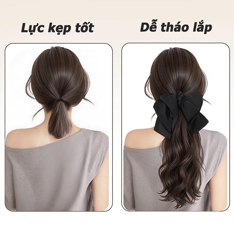 Tóc giả đuôi ngựa kèm nơ,45cm,nơ tháo rời được,xoăn bồng bềnh sóng tự nhiên,Mẫu mới 2026