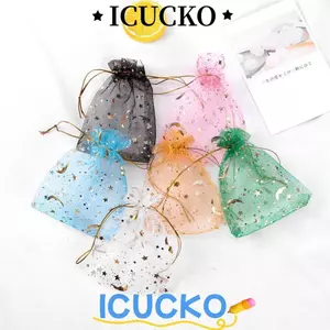 ICUCKO 10 / 20 Túi Quà Tặng, Túi Dây Rút Organza Nhiều Màu, Túi Bao Bì Trang Sức Ngôi Sao Mặt Trăng Cho Tiệc Cưới