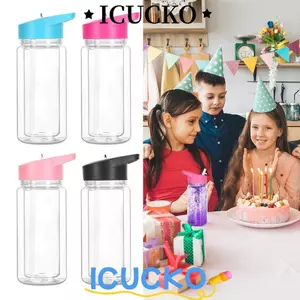 Cốc tuyết ICUCKO, Cốc Mason Jar chống vỡ có thể tái sử dụng, Chai nước dung tích 300ml được khoan sẵn cho trẻ em