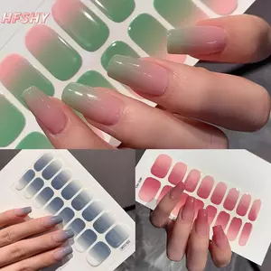 HFSHY 16 Cái / tờ Gel Bán Cắt Sơn Móng Tay Stier Kem Nối Dài Lâu Trôi Móng Tay Decal Full Cover Màu Gradient Chữa Thanh Trượt VN