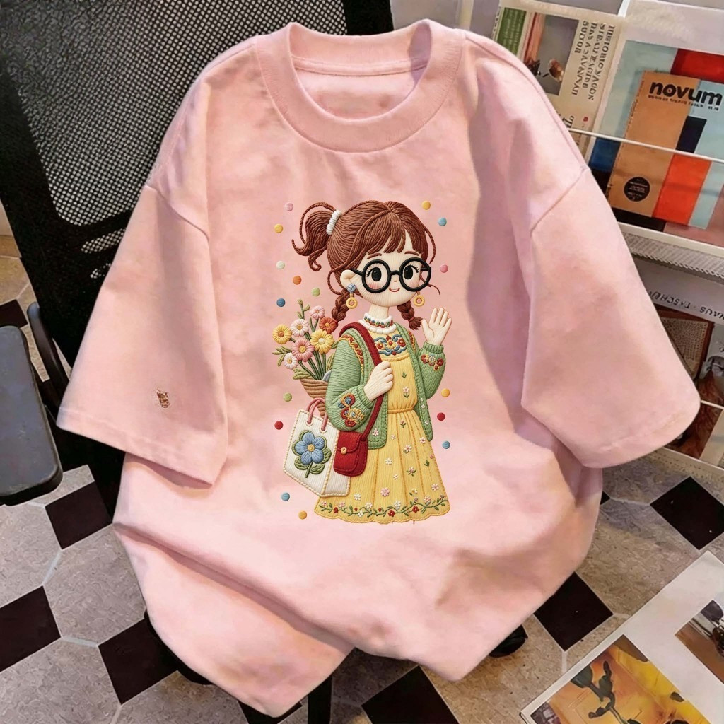 （Giao hàng 24h）Angela  Áo thun kiểu dáng rộng rãi Kiểu thời trang Hàn Quốc thời thượng“FIN girl” Không dễ co lại