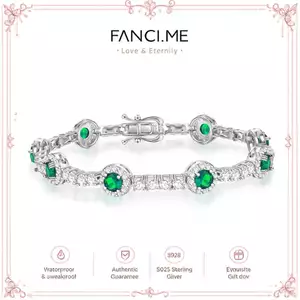 FANCIME "Noble Allure" May Birthstone Emerald Station Vòng tay bạc Sterling