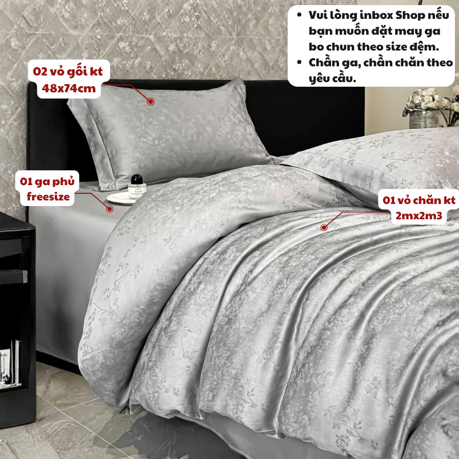(L4416)Bộ vỏ chăn ga tencel Jacquard cao cấp với sợi dệt vân chìm cực sang và tinh xảo  - MemMinbedding Luxury