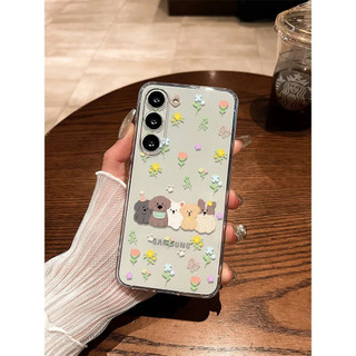 Floral Puppy ins dễ thương Thích hợp cho Samsung A12 S23 S25 A355G A06 A225G S23PLUS S22 A02S A265G S24PLUS A165G Vỏ mềm trong suốt chống sốc toàn diện