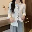 Tất Cả Trận Đấu Sẵn Sàng Thu Đông Phong Cách Mới Thời Trang Tươi Preppy Phong Cách Mèo Dễ Thương Thêu Trắng Dài Tay