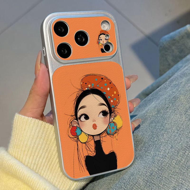 Ốp lưng iPhone họa tiết da mạ họa tiết cô gái iPhone 17 16 15 14 13 12 11 Pro Max Plus Max