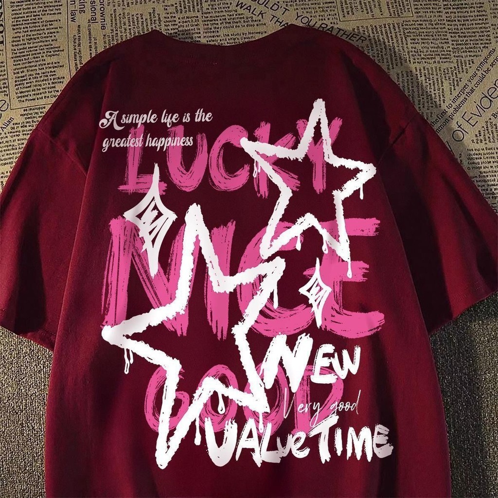 （Giao hàng 24h）Angela Áo Phông In Hình Graffiti Ngôi Sao, Unisex, 100% Cotton, Dáng Rộng Vừa Vặn, Cổ Thuyền Áo Th