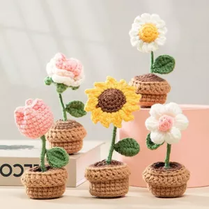 Thành Phẩm Phong Cách Mini Giả Hoa Handmade Len Đan Móc Mini Bó Hoa Trang Trí Xe Móc Bó Hoa