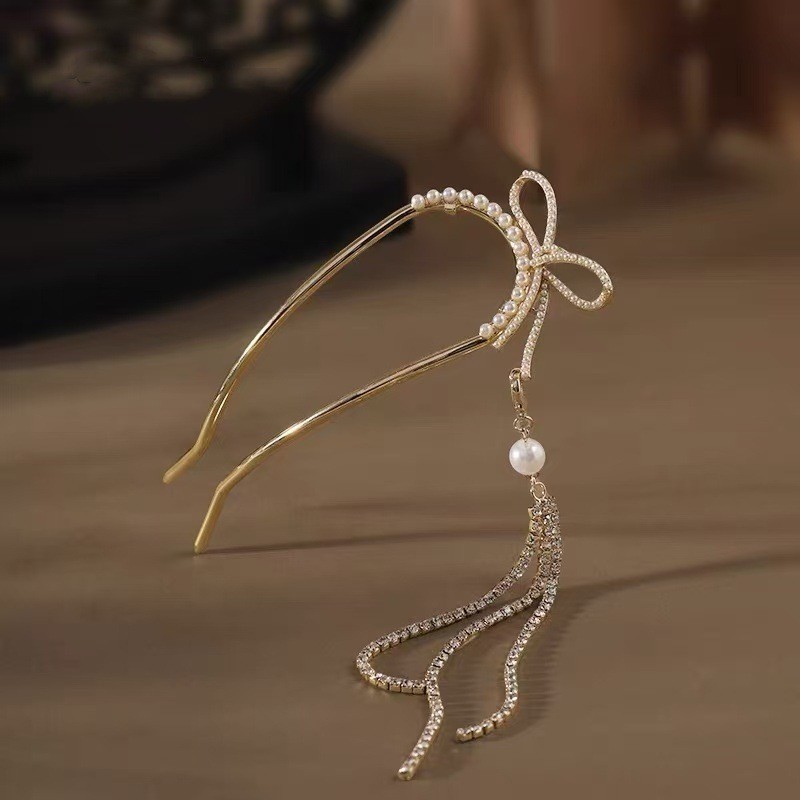 MAUROPOLI [Sẵn Sàng] Tua Rua Ngọc Trai Siêu Cổ Tích Trung Quốc Mới Cao Cấp Hanfu Sườn Xám Kẹp Tóc Hình Chữ U Phù Hợp