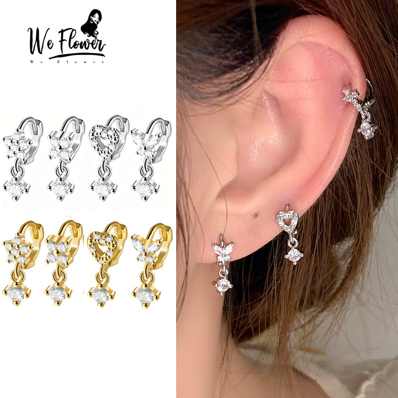 WeFlower 1 Thanh Lịch 14K Vàng Pha Lê Cỏ Ba Lá Trái Tim Nơ Vòng Bông Tai Cho Nữ Bé Gái Không Gây Dị Ứng Tai Vòng Tròn Trang Sức