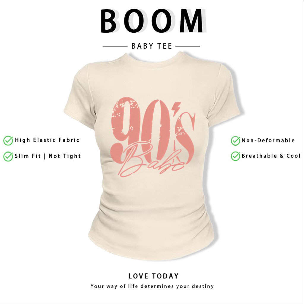 BOOM Áo Baby Tee Nữ Cotton Ôm Body-Áo Thun Ngắn Tay Y2K In Hình PhongCách Mùa Hè, Cổ Tròn Hàng Đầucách hàn quốc phong017