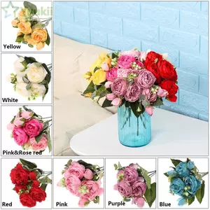 YUUKII 30cm 9 đầu Hoa nhân tạo Bình hoa cưới cổ điển Bó hoa hồng