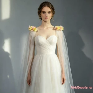 Áo choàng cưới cho cô dâu Hoa vải tuyn Cape Veil Chiều dài sàn Veil Áo choàng cho váy cưới