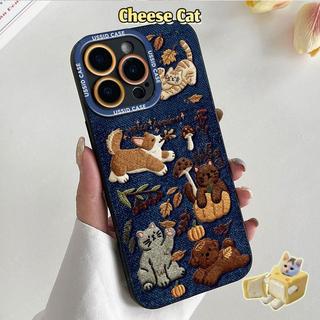 Ốp điện thoại hình chó mèo màu xanh đậm cho iPhone 17 Pro 13 14 15 Plus 11 12 16 Pro Max XR Xs Max 7Plus 6 8 SE