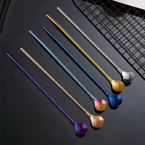 Thép không gỉ 304 Sáng Tạo Tích Hợp Kép Mục Đích Rơm Thìa Trà Sữa Nước Cà Phê Khuấy Thân Thiện Với Môi Trường Mở Rộng Chịu Nhiệt Độ Cao