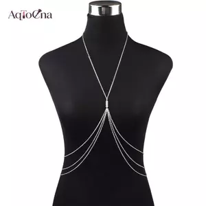 AqToCna Ngọc Trai Chữ Thập Áo Ngực Dây Xích Cho Nữ Bikini Bụng Dây Xích Phụ Kiện Áo Ngực Gợi Cảm Dây Xích Ngực Trang Sức Cơ Thể AqToCna