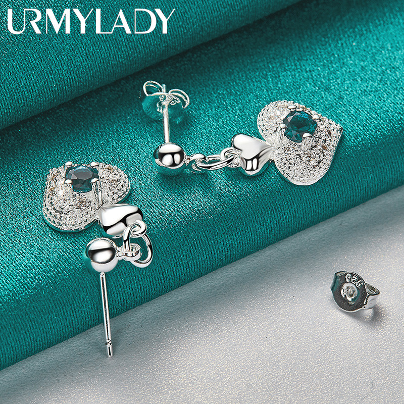 URMYLADY Bạc 925 Trái Tim Zircon Bông Tai Dành Cho Nữ Tiệc Cưới Thời Trang Quyến Rũ Trang Sức