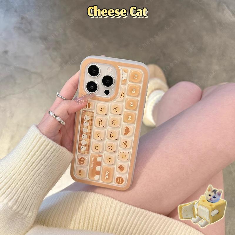 Bàn phím 3D Ốp điện thoại hình bánh mì nướng màu vàng sáng tạo cho iPhone 11 14 13 12 16 17 Pro Max Giảm căng thẳng