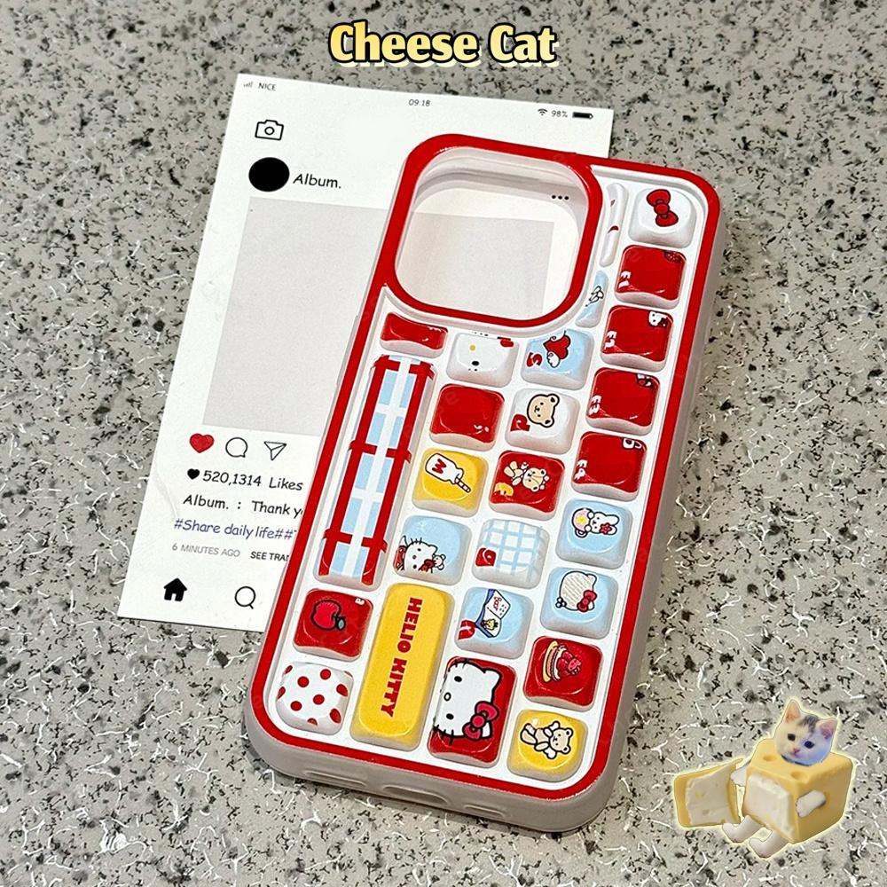 Bàn phím 3D Ốp điện thoại hình Kitty màu đỏ cho iPhone 14 11 13 12 16 17 Pro Max Ốp điện thoại giảm căng thẳng