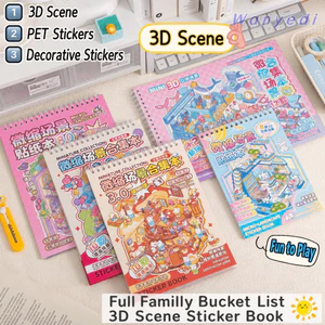 WANYEDI Cabin Scene Pocket Sticker, PET Phim Hoạt Hình Phong Cảnh Miếng Dán Sách, DIY Nhà Thu Nhỏ Miếng Dán Cabin Cảnh Cho Trẻ Em