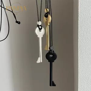 PNPIA- Kim Loại Hình Chìa Khóa Mặt Dây Chuyền Nelace Cho Nữ Bé Gái Đơn Giản Dài Dây Sáp Áo Len Dây Xích Phụ Kiện Thời Trang Quà Tặng Mới