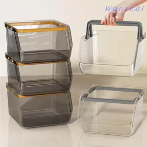 Giỏ đựng đồ ăn nhẹ WANYEDI, Hộp sắp xếp máy tính để bàn có thể xếp chồng lên nhau bằng miệng, Giá đựng mỹ phẩm cầm tay dung lượng lớn trong suốt Bàn làm việc văn phòng