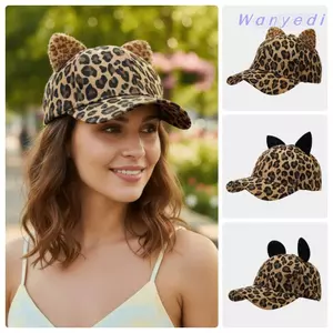 WANYEDI Tai Mèo Mũ Bóng Chày, Mũ Mỏ Vịt Có Thể Điều Chỉnh Thoáng Khí, Tai Mèo Thời Trang Cotton Da Báo In Mũ Chống Nắng Bốn Mùa