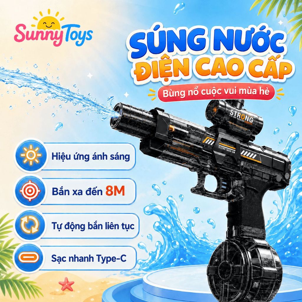 Đồ Chơi Phun Nước Điện T60 SunnyToys - Tự Động Phun Nước, Bình Chứa Lớn Cho Bé Chơi Ngoài Trời