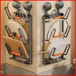 ST2 Hút Treo Tường Nắp Nồi Giá 3 Tầng Không Khoan Nhà Bếp Tổ Chức Cho Thớt Chảo TS2