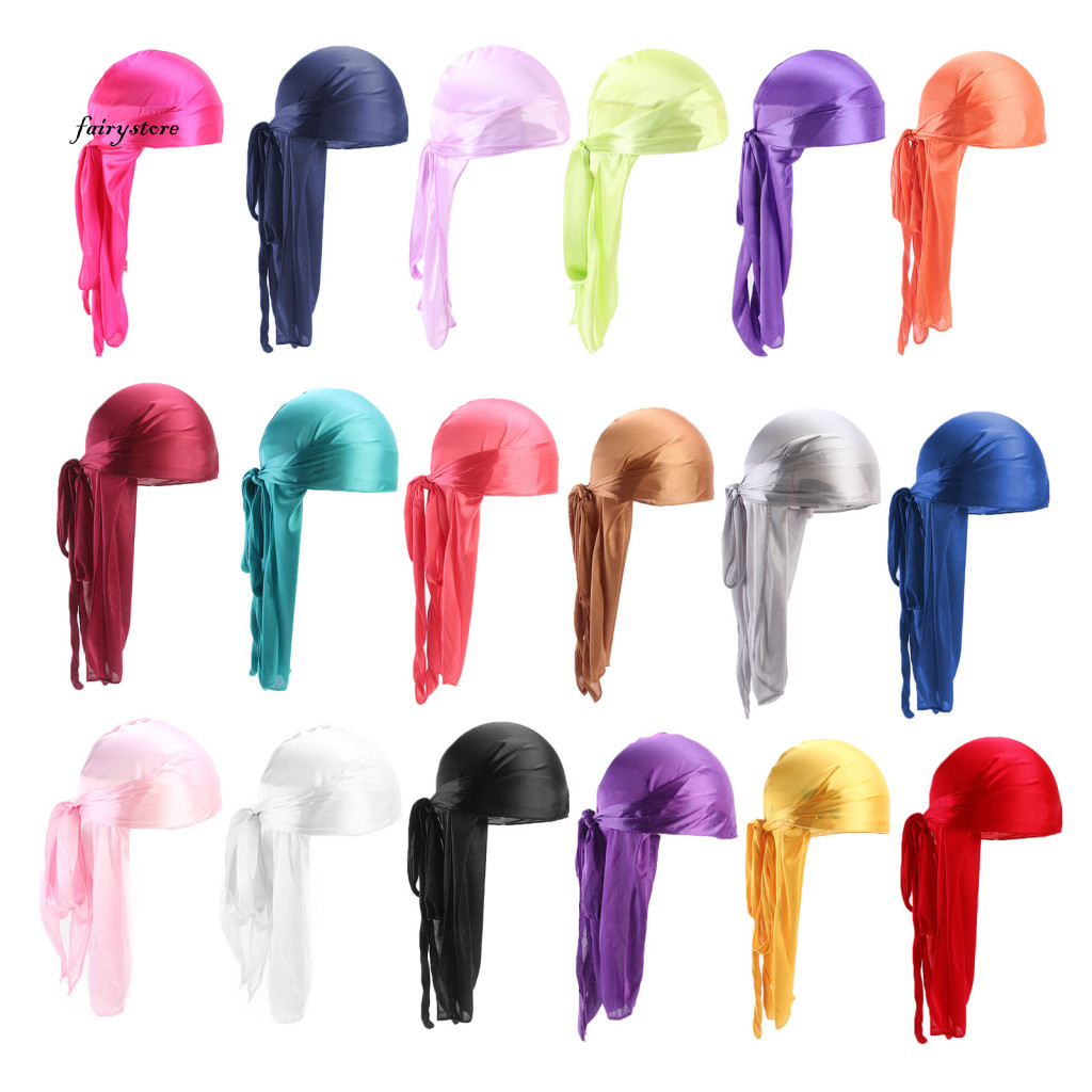 Fairystore| Mũ Turban Vải mịn Turban Mũ cướp biển thấm mồ hôi với khăn quàng đuôi dài 2 trong 1 Giả lụa Turban Đầu quấn sành điệu Dạo phố cho kỳ nghỉ cho Đông Nam