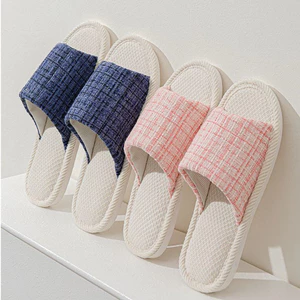 Size 36-45 Nhà Chống Trơn Trượt Đáy Mềm Phòng Ngủ Yên Tĩnh Sàn Gỗ Mùa Hè Dép Vải Lanh Dép Nữ Nam