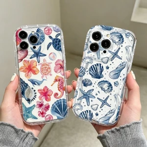 Vỏ Động Vật Đại Dương Vỏ Xanh Dương Cho OPPO A6 A5 A3 Pro A6X A6C A3X Reno 15 14 Pro 15F 5G Ốp Lưng Kem Trong Suốt Vồng Cạnh Silicon Họa Tiết Chống Sốc TPU Mềm