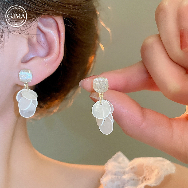 Bạc Kim Ngọc Trai Vỏ Tua Rua Bông Tai Thời Trang Đơn Giản Phụ Kiện Cao Cấp