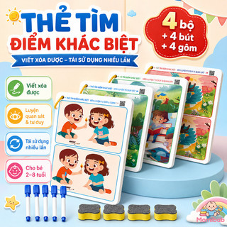 Bộ thẻ tìm điểm khác biệt – Viết xóa được, tái sử dụng nhiều lần – Kèm 4 bút + 4 gôm – Luyện quan sát, phát triển tư duy