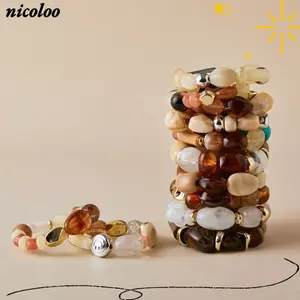 Vòng tay đính cườm NICOLOO, Vòng tay Boho nhiều màu Boho sang trọng, Acrylic nhẹ không đều Hạt đàn hồi Vòng tay trang sức