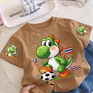 Áo Thun Trẻ Em Bé Trai Gái In Yoshi Bóng Đá Thái Lan, Áo Bông Ngắn Tay Hè Phong Cách Mario Size 3-12 Tuổi COD