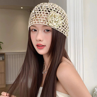 1 chiếc Retro thanh lịch sequin hoa dệt mũi mũ mùa hè mỏng thoáng khí rỗng dệt kim mũ chui đầu