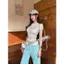 Áo thun ngắn tay gạc xanh ngọt ngào Hàn Quốc dành cho nữ mùa hè Slim-Fit Thiết kế đẹp Top nhỏ độc đáo